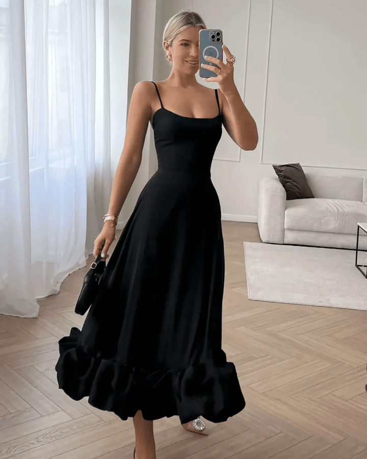 CELINE ELEGANT RUFFLED MIDI DRESS