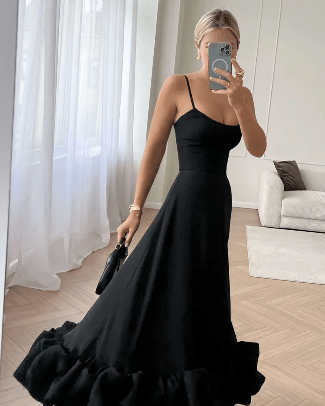 CELINE ELEGANT RUFFLED MIDI DRESS