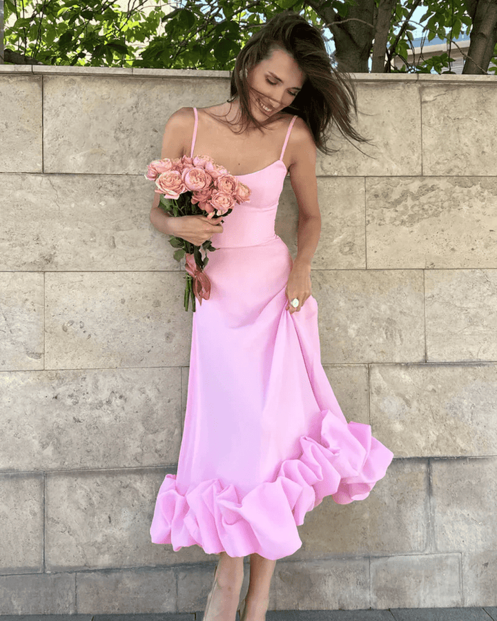 CELINE ELEGANT RUFFLED MIDI DRESS