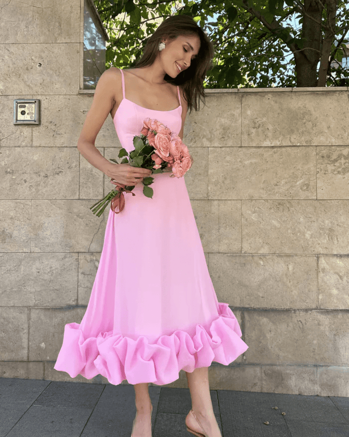 CELINE ELEGANT RUFFLED MIDI DRESS