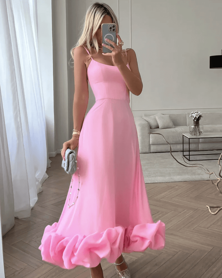 CELINE ELEGANT RUFFLED MIDI DRESS