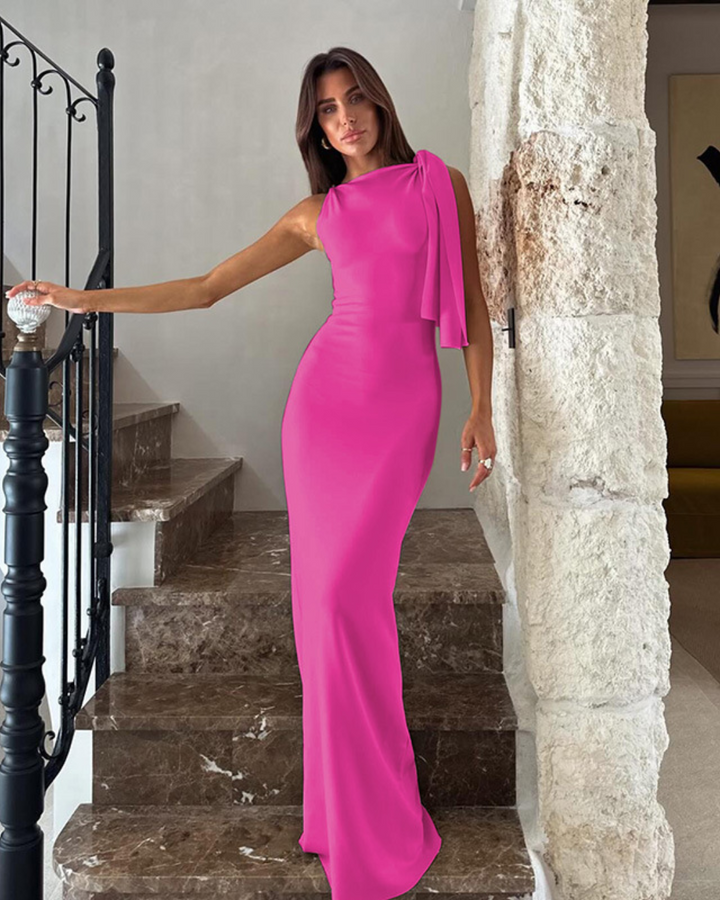 CAITLYN SOPHISTICATED TIE-SHOULDER LONG DRESS