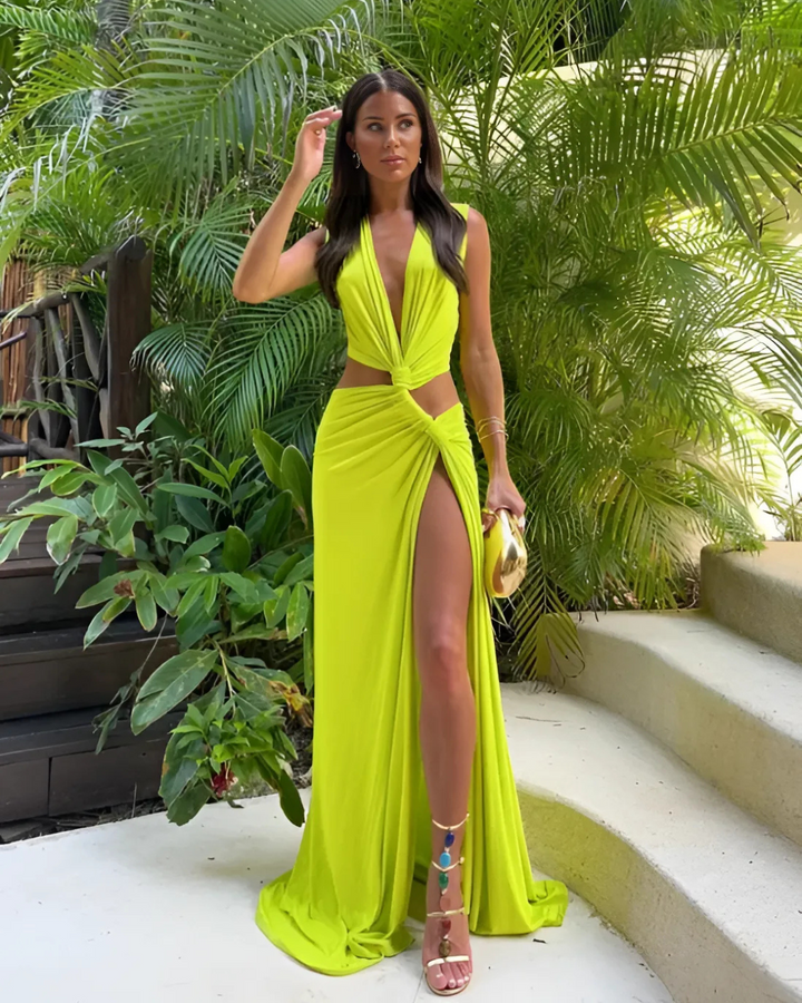 CELESTE GODDESS HIGH-SLIT LONG DRESS