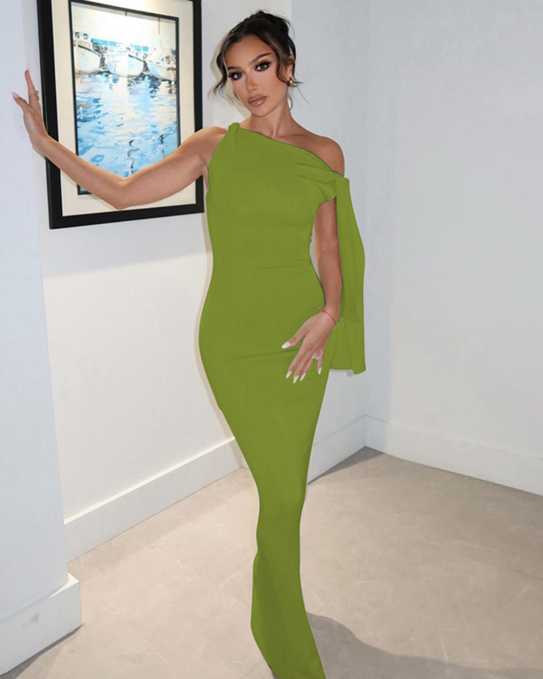 CAITLYN SOPHISTICATED TIE-SHOULDER LONG DRESS