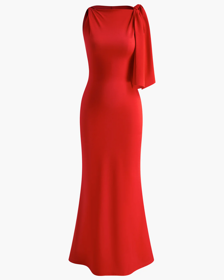 CAITLYN SOPHISTICATED TIE-SHOULDER LONG DRESS
