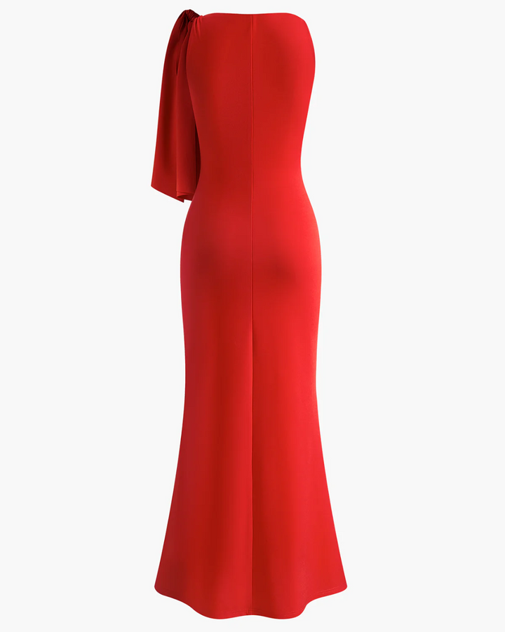 CAITLYN SOPHISTICATED TIE-SHOULDER LONG DRESS