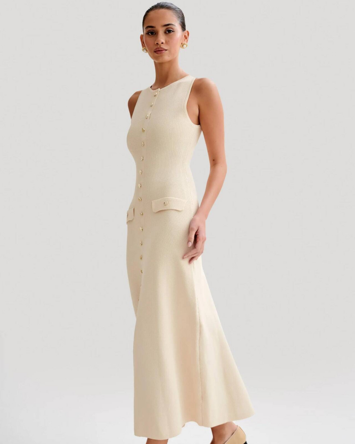 AUBREY LUXE KNIT BUTTONED MAXI DRESS