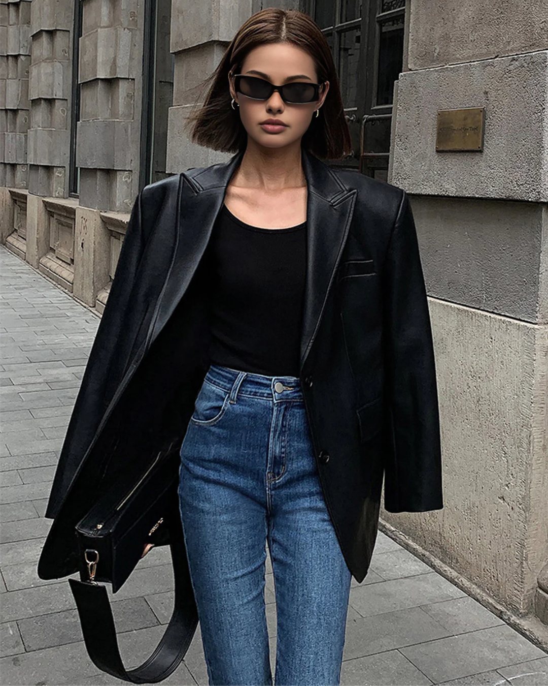 CELESTE EFFORTLESS POWER LEATHER BLAZER