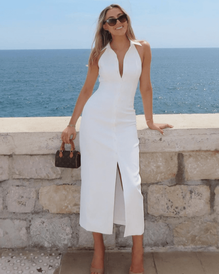 BELLE HALTER GRACE BUTTONED DRESS