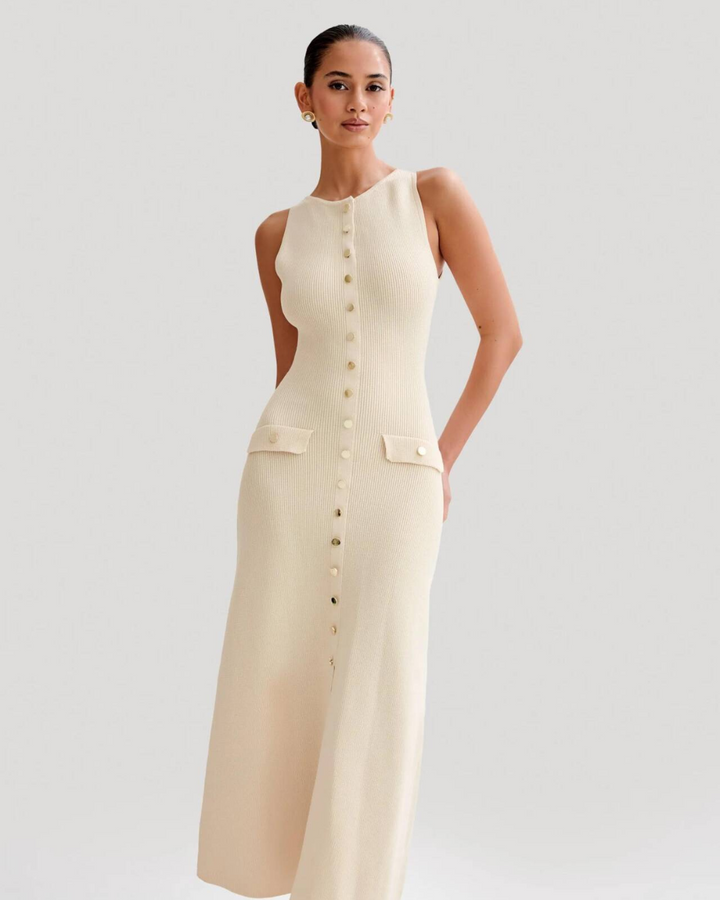 AUBREY LUXE KNIT BUTTONED MAXI DRESS