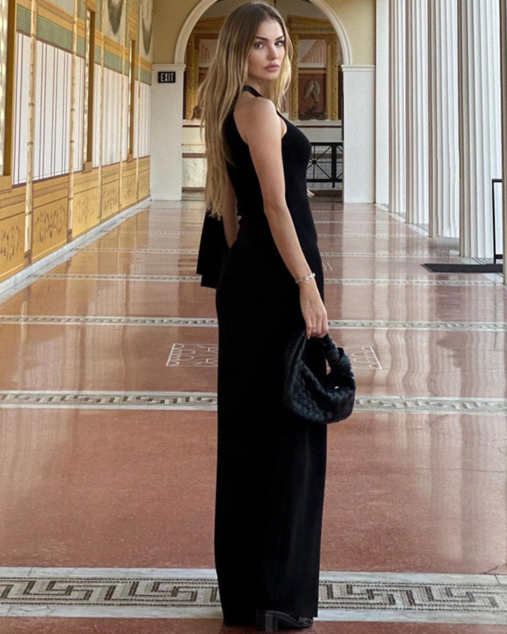 CAITLYN SOPHISTICATED TIE-SHOULDER LONG DRESS
