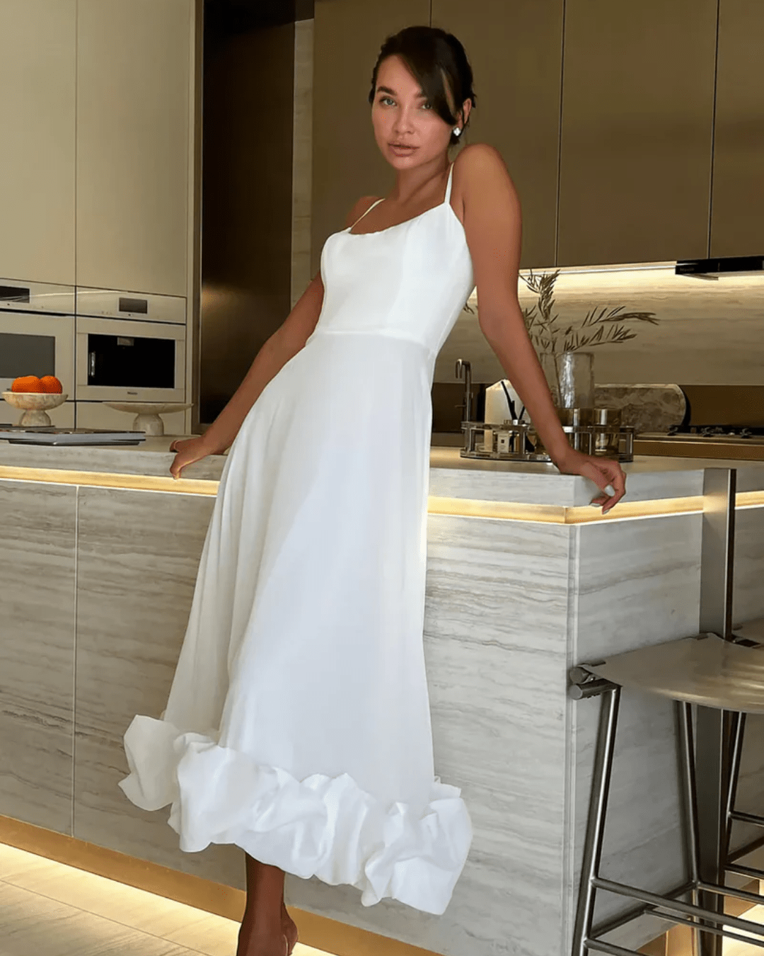 CELINE ELEGANT RUFFLED MIDI DRESS