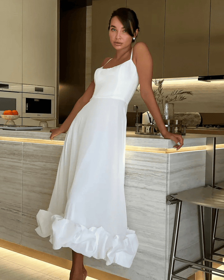 CELINE ELEGANT RUFFLED MIDI DRESS