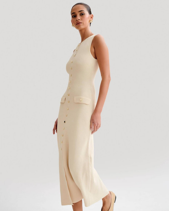 AUBREY LUXE KNIT BUTTONED MAXI DRESS