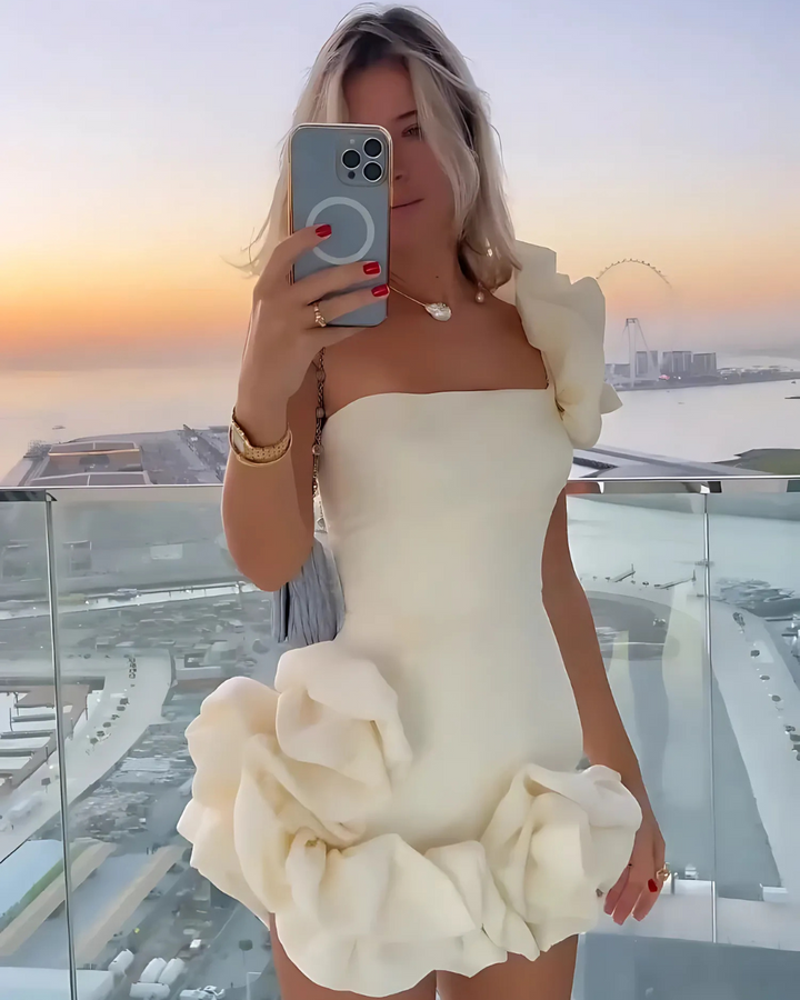 ELODIE LUXE OFF-SHOULDER MINI DRESS