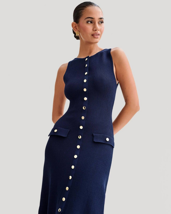 AUBREY LUXE KNIT BUTTONED MAXI DRESS
