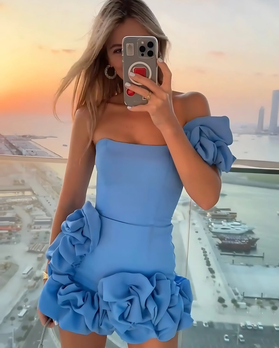 ELODIE LUXE OFF-SHOULDER MINI DRESS