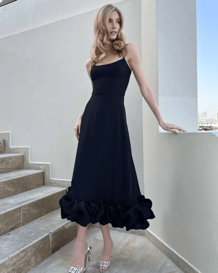 CELINE ELEGANT RUFFLED MIDI DRESS