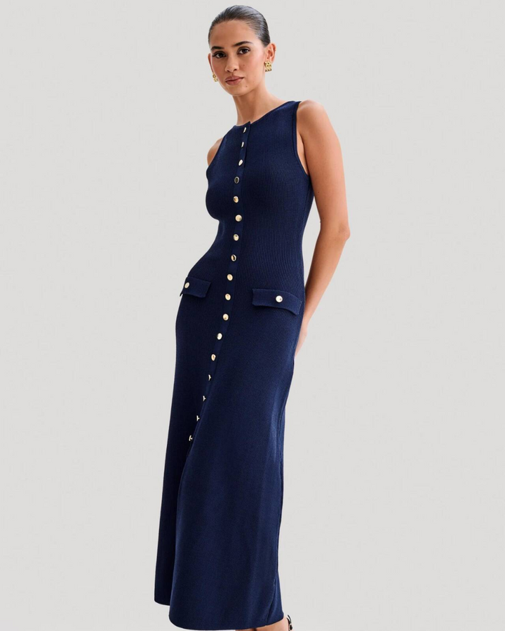 AUBREY LUXE KNIT BUTTONED MAXI DRESS