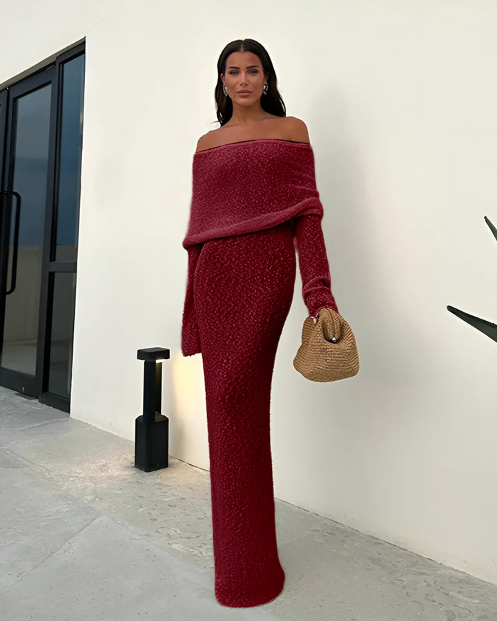 ESTELLE TIMELESS KNIT OFF-SHOULDER DRESS