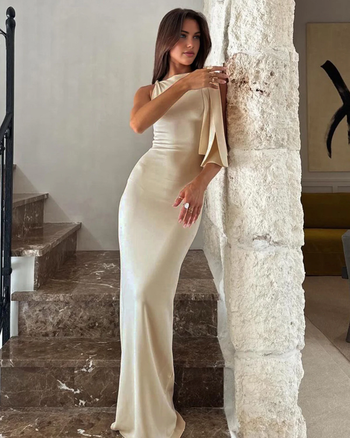 CAITLYN SOPHISTICATED TIE-SHOULDER LONG DRESS