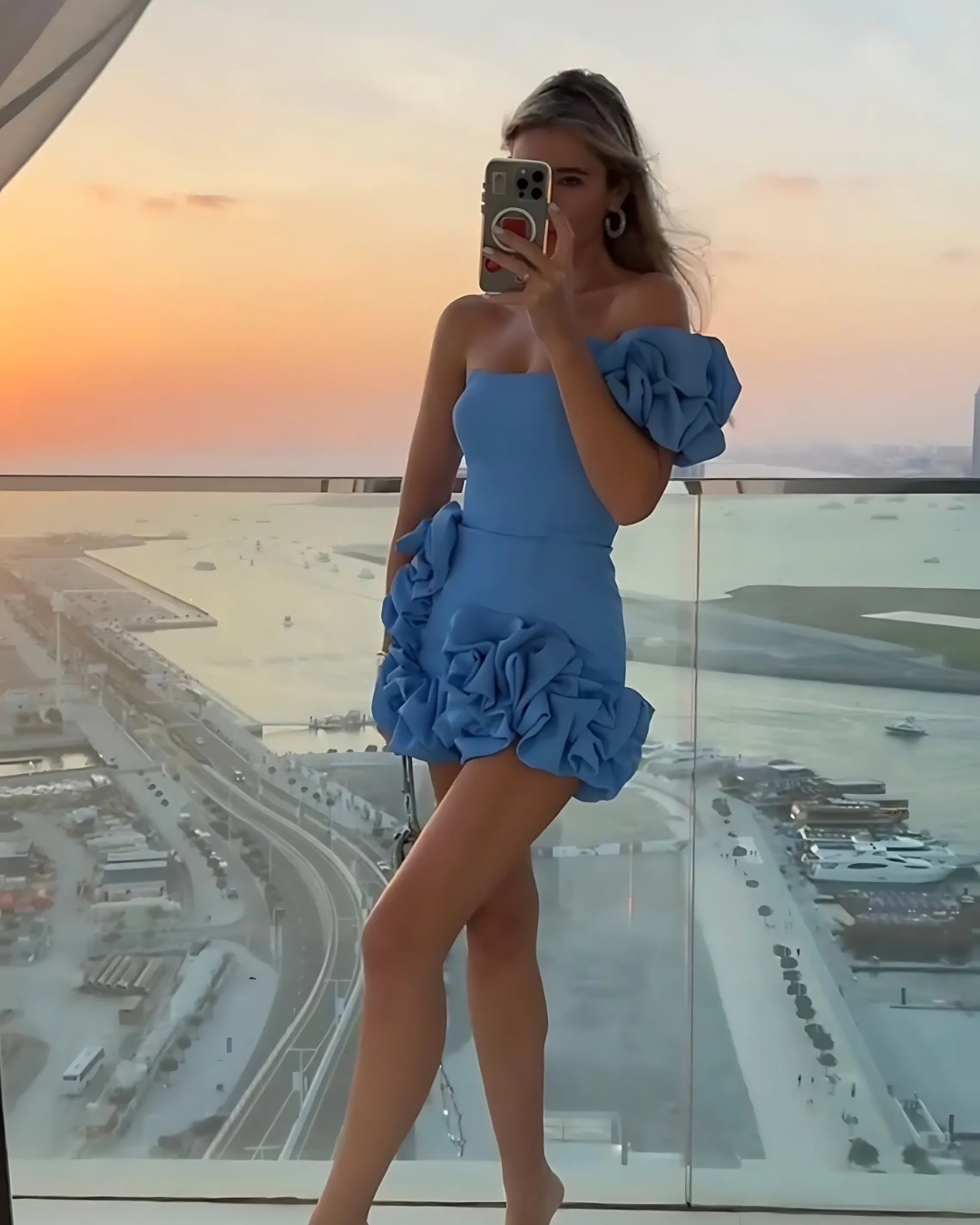 ELODIE LUXE OFF-SHOULDER MINI DRESS