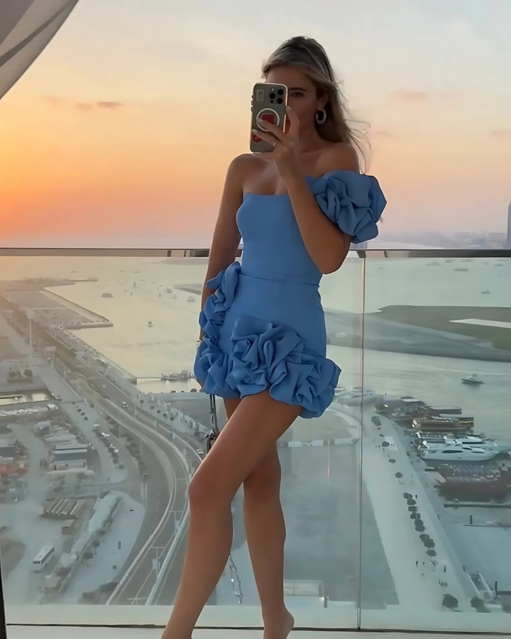 ELODIE LUXE OFF-SHOULDER MINI DRESS