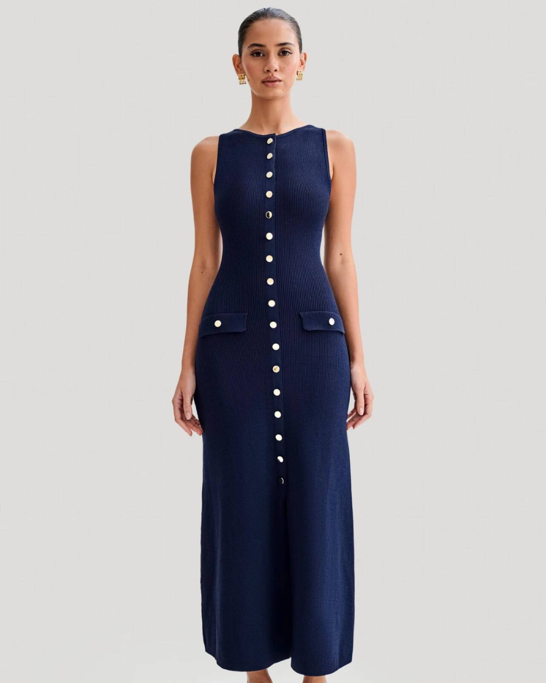 AUBREY LUXE KNIT BUTTONED MAXI DRESS