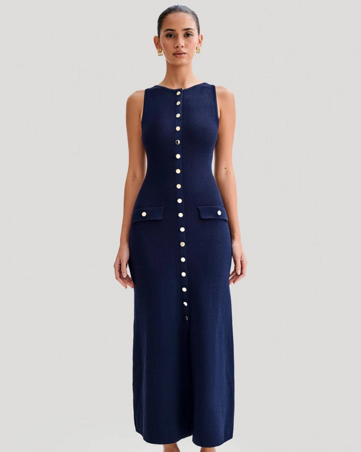 AUBREY LUXE KNIT BUTTONED MAXI DRESS